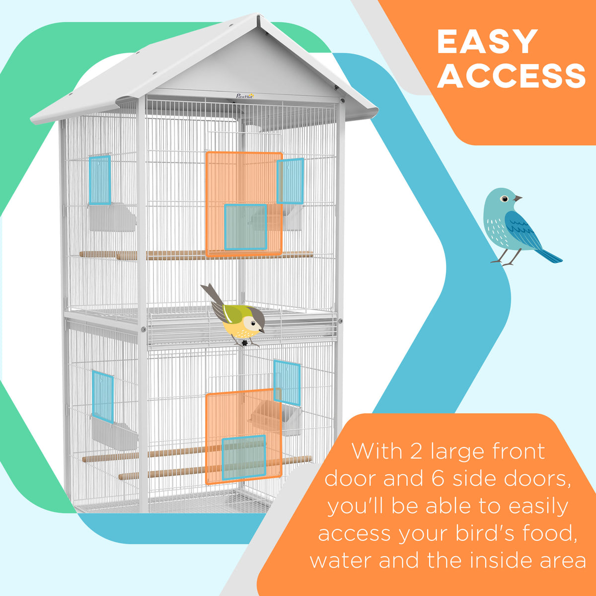Wrought Metal Bird Cage Feeder With Rolling Stand Perches Food