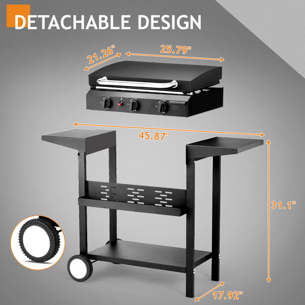 3-Burner Flat Top Gas Griddle Cooking Station With Ceramic Coated