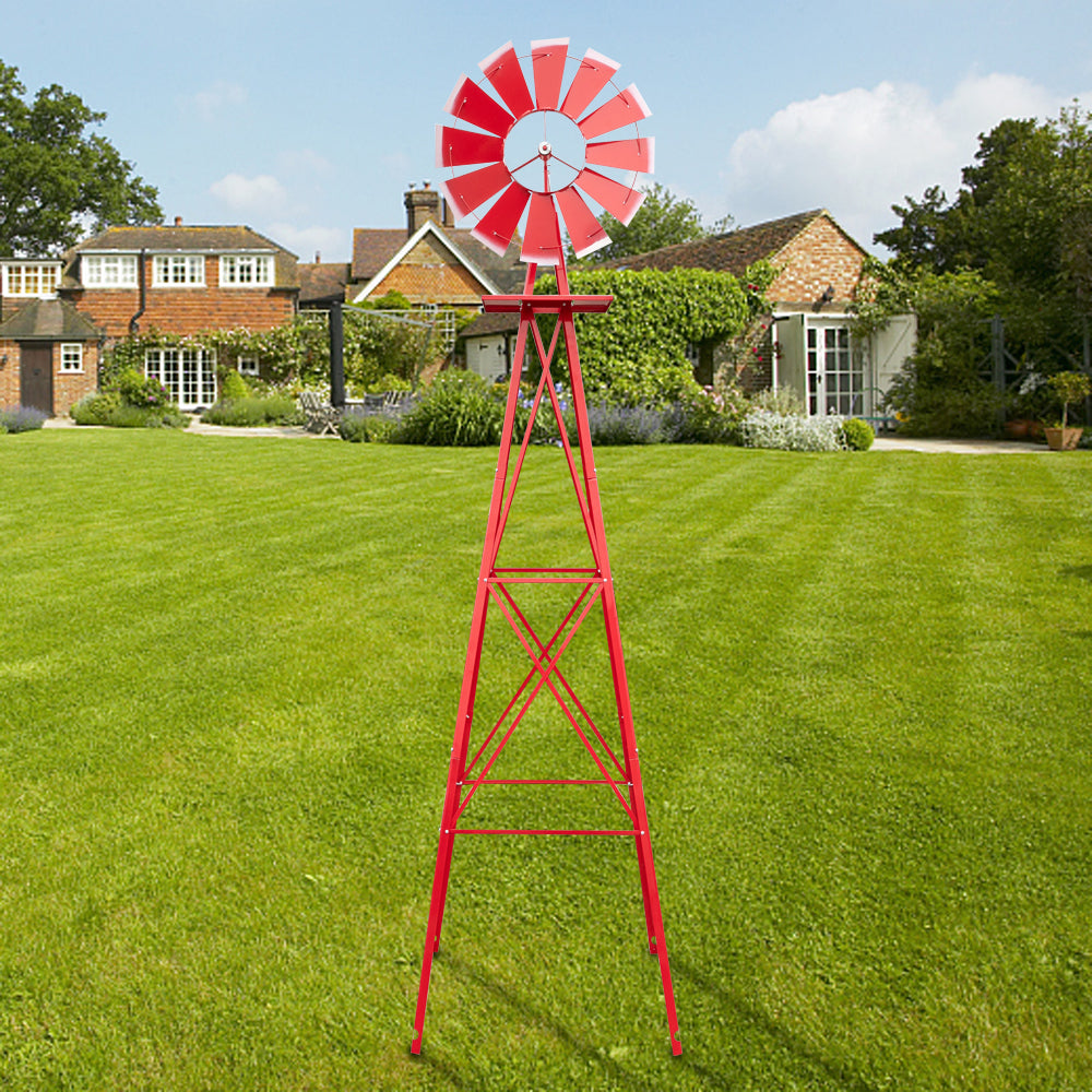 8ft Weather Resistant Yard Garden Windmill Red