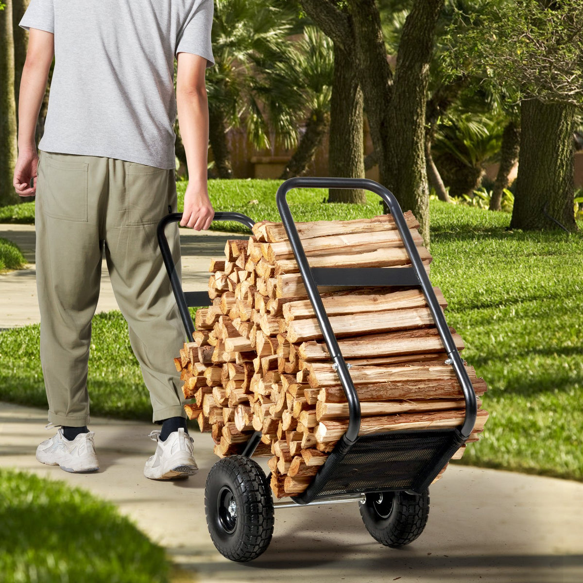 Firewood Log Cart with PU Wheels, 250 Lbs Capacity