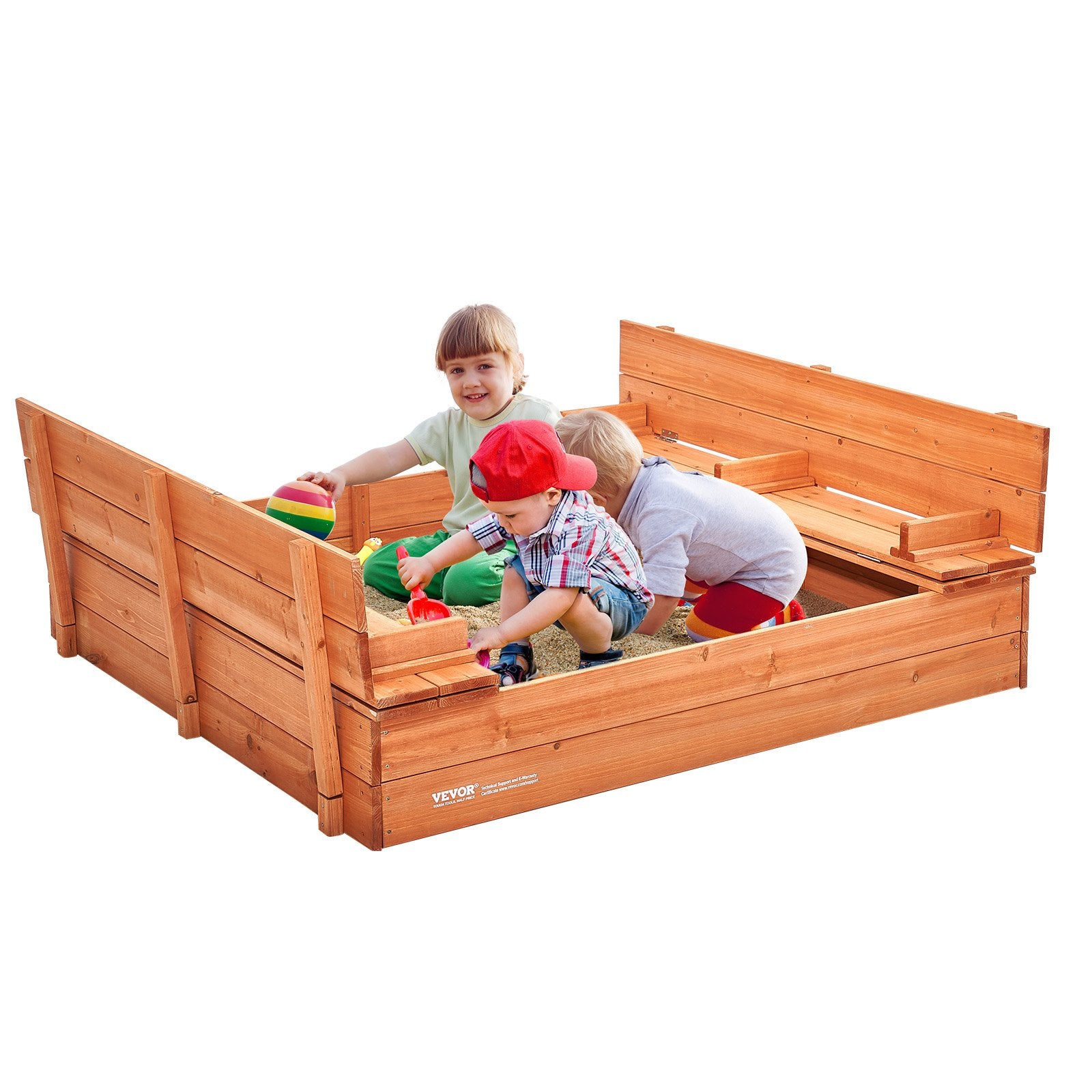 Wooden Sandbox with Foldable Bench Seats & Liner