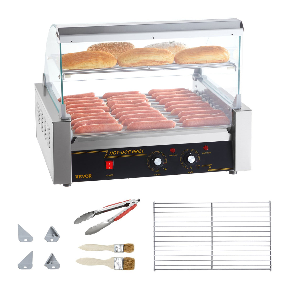 11-Roller Hot Dog Grill Cooker, 30 Capacity Stainless Steel
