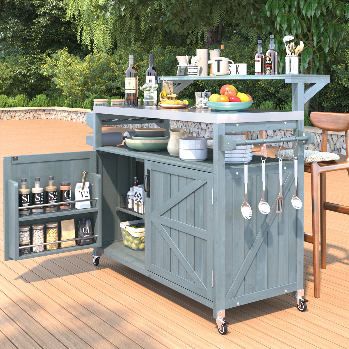 K&K 53.3 Outdoor Kitchen Island With Raised Shelf