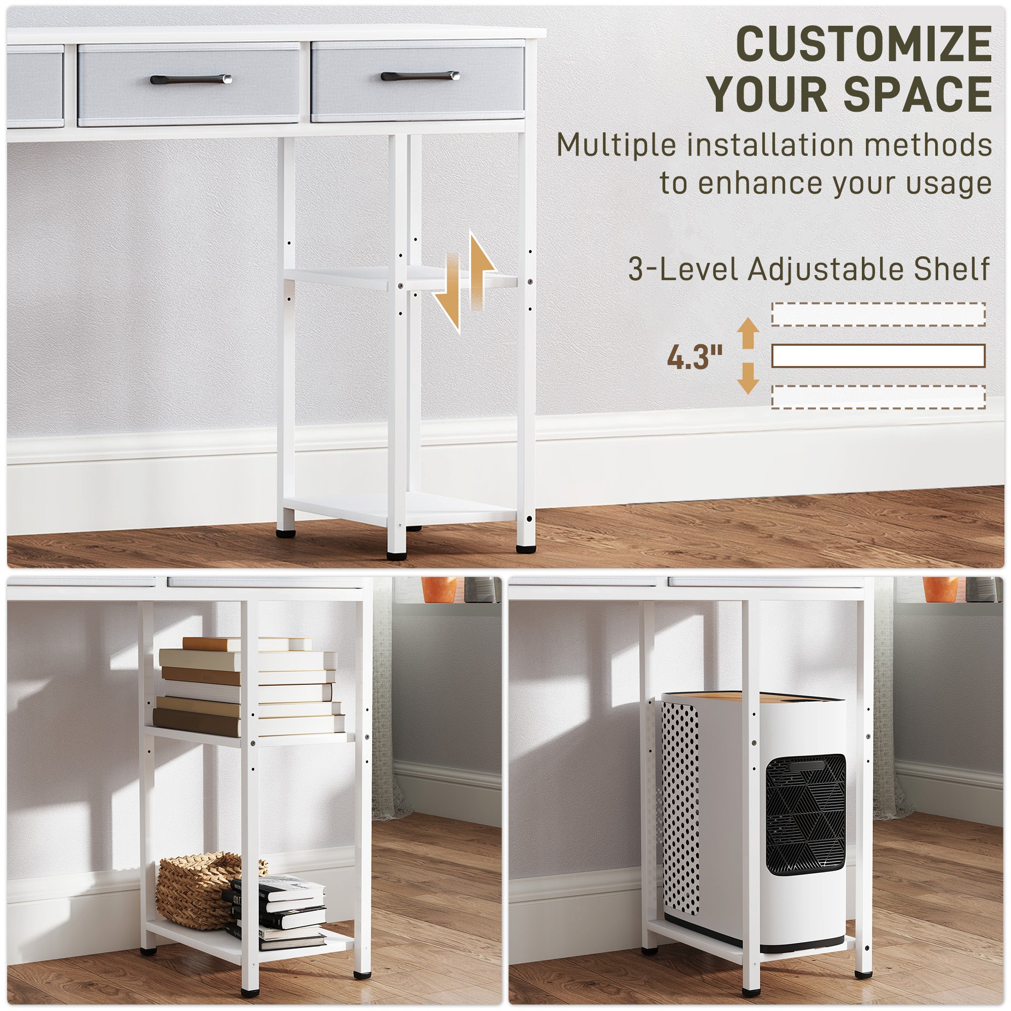 47" Small Computer Desk with Fabric Drawers