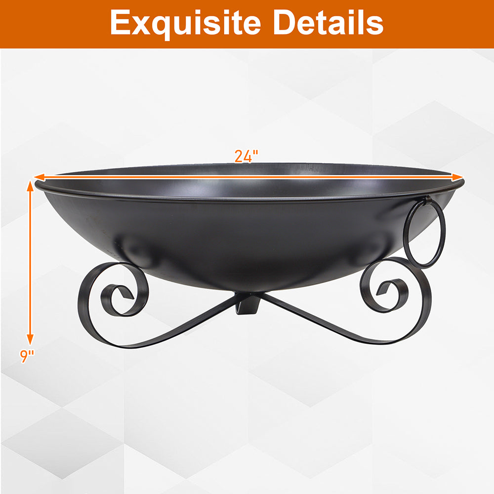 24 Inch Heavy-Duty Metal Fire Pit Bowl with Handles