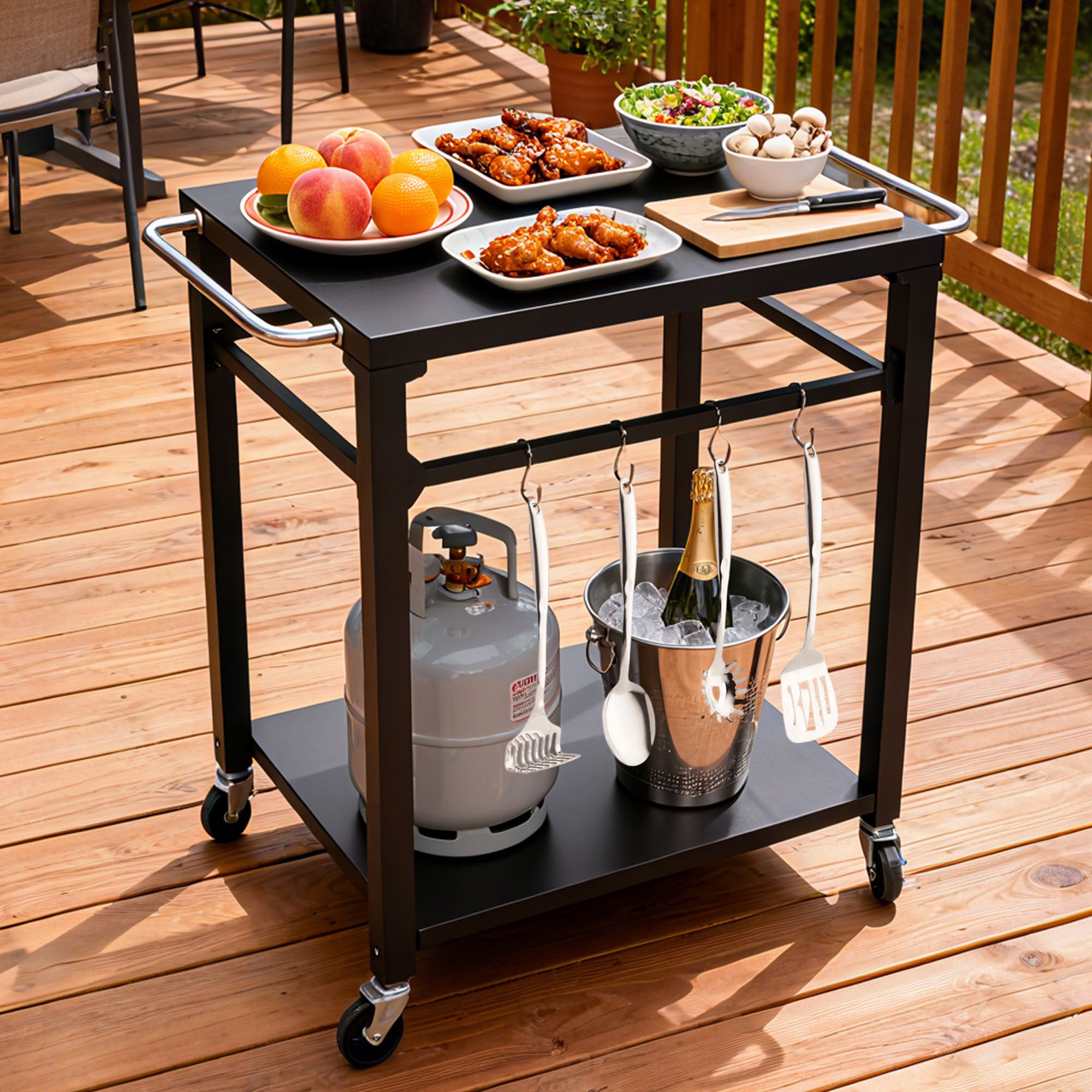 2-Tier Rolling Grill Cart With Locking Wheels
