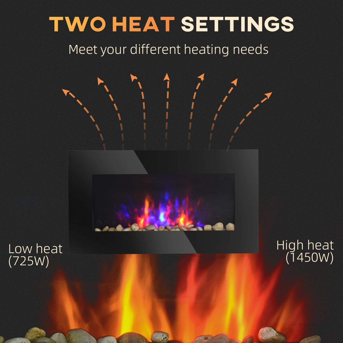 28.5" 1450W Electric Wall-Mounted Fireplace with Flame Effect