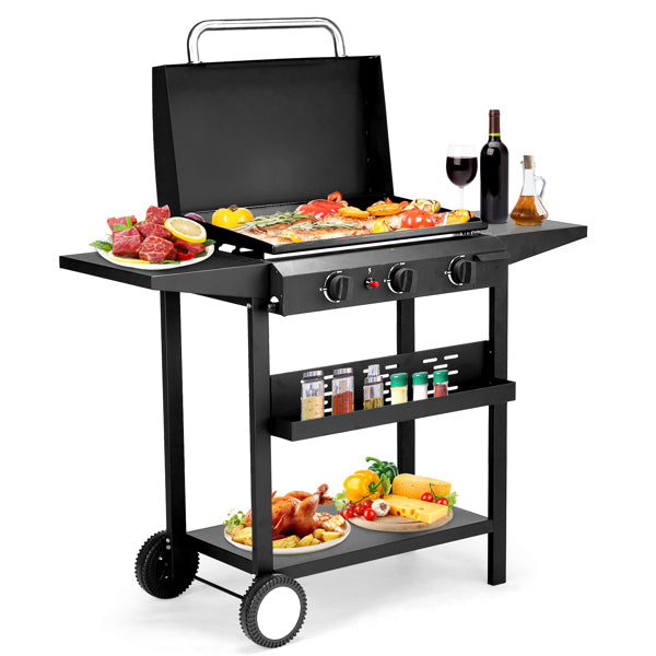 3-Burner Flat Top Gas Griddle Cooking Station With Ceramic Coated