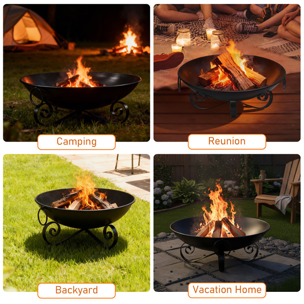 24 Inch Heavy-Duty Metal Fire Pit Bowl with Handles