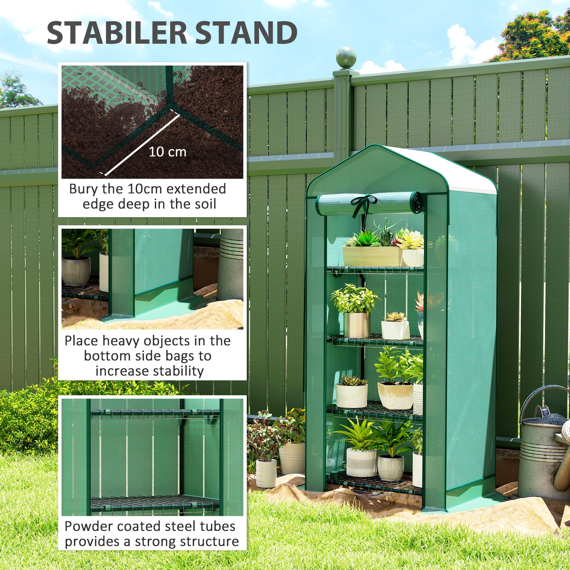 4-Tier Portable Greenhouse with PE Cover Screen Roof