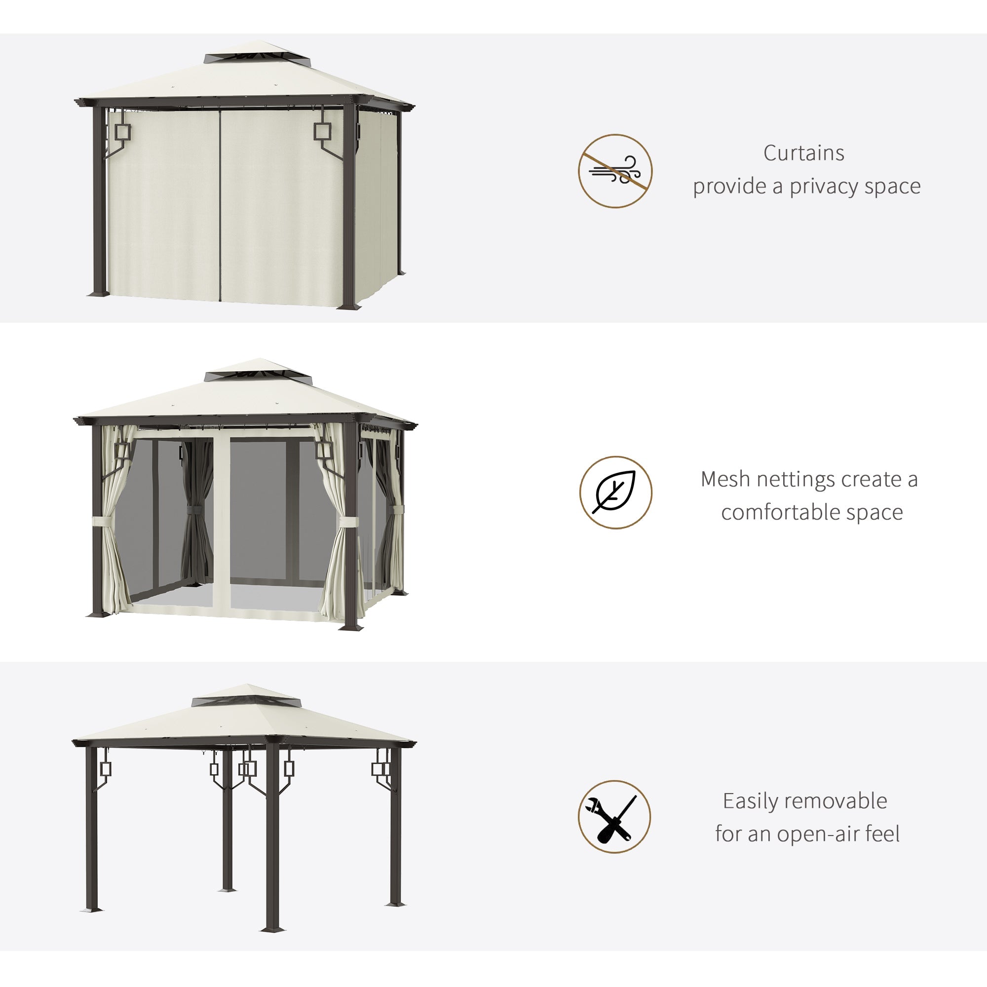 10x10 Patio Gazebo Double Roof Aluminum Frame Cream