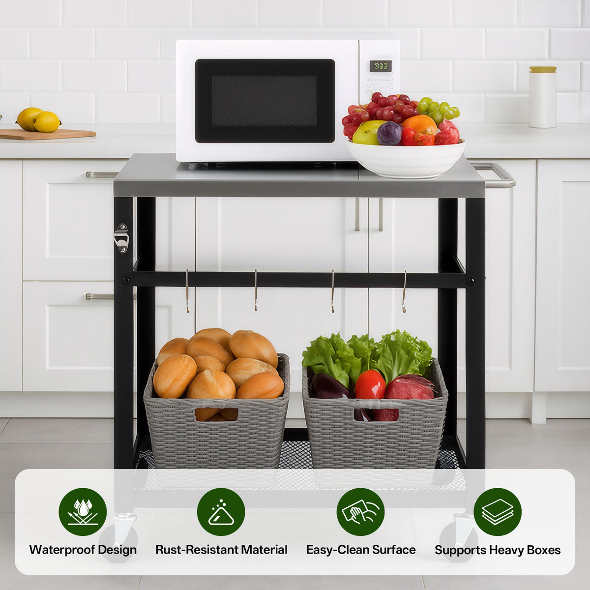 2-Tier Stainless Steel Grill Cart With Locking Wheels