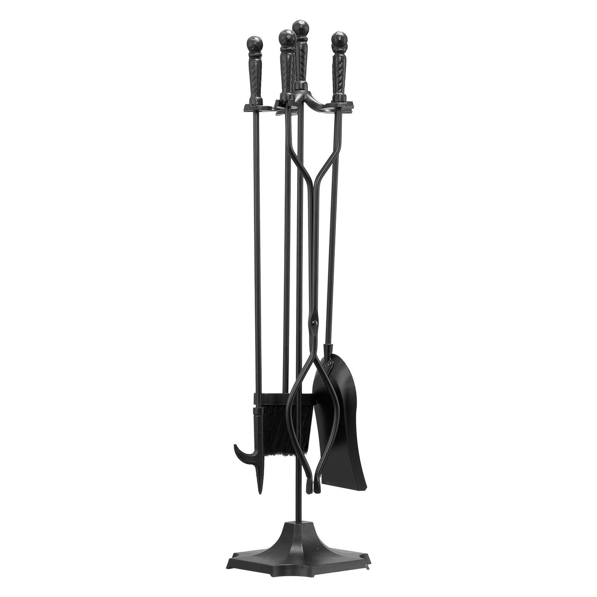 5-Piece Fireplace Tool Set with Stand, Wrought Iron