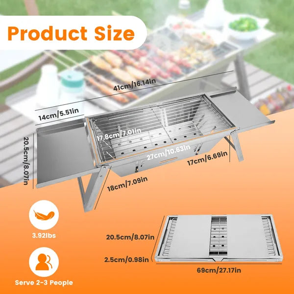 3 In 1 Foldable Charcoal Grill Fire Pit Slow Cooker 2-3 People