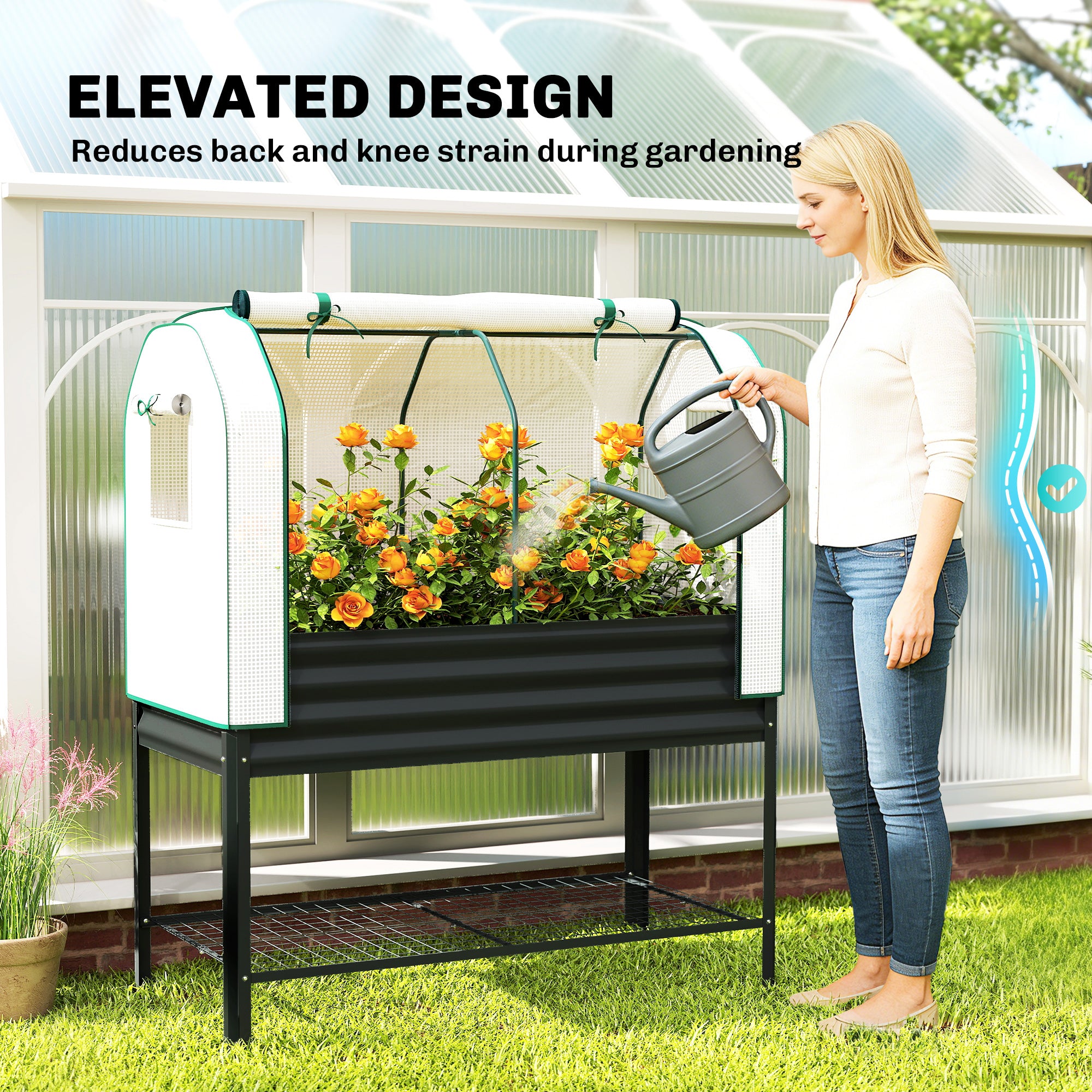 Galvanized Metal Raised Garden Bed with Greenhouse Cover