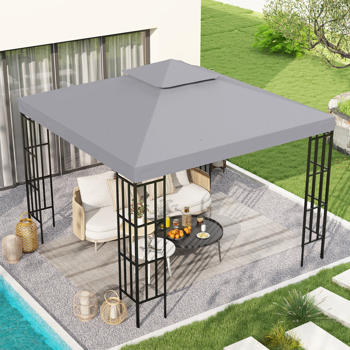 Gazebo Replacement Canopy 9.84' x 9.84' 2-Tier Gray