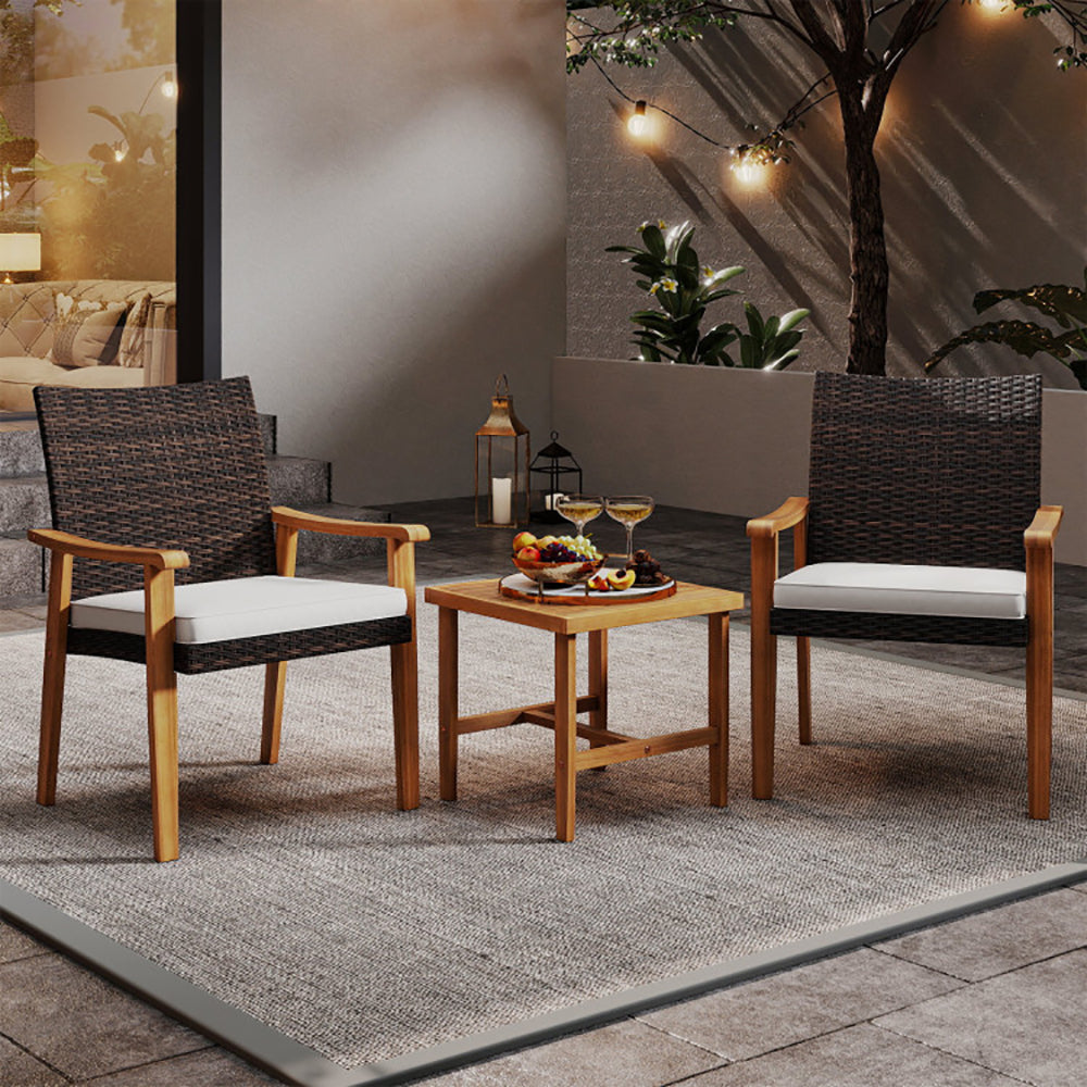3-Piece PE Wicker Patio Set with Acacia Wood