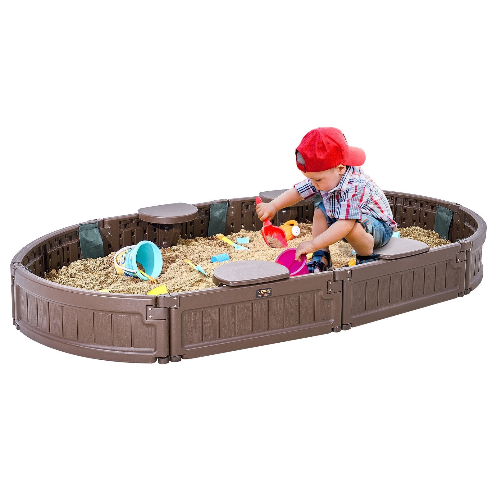Oval Sandbox With Cover, 72x41.5x9.1 In, HDPE With Seating