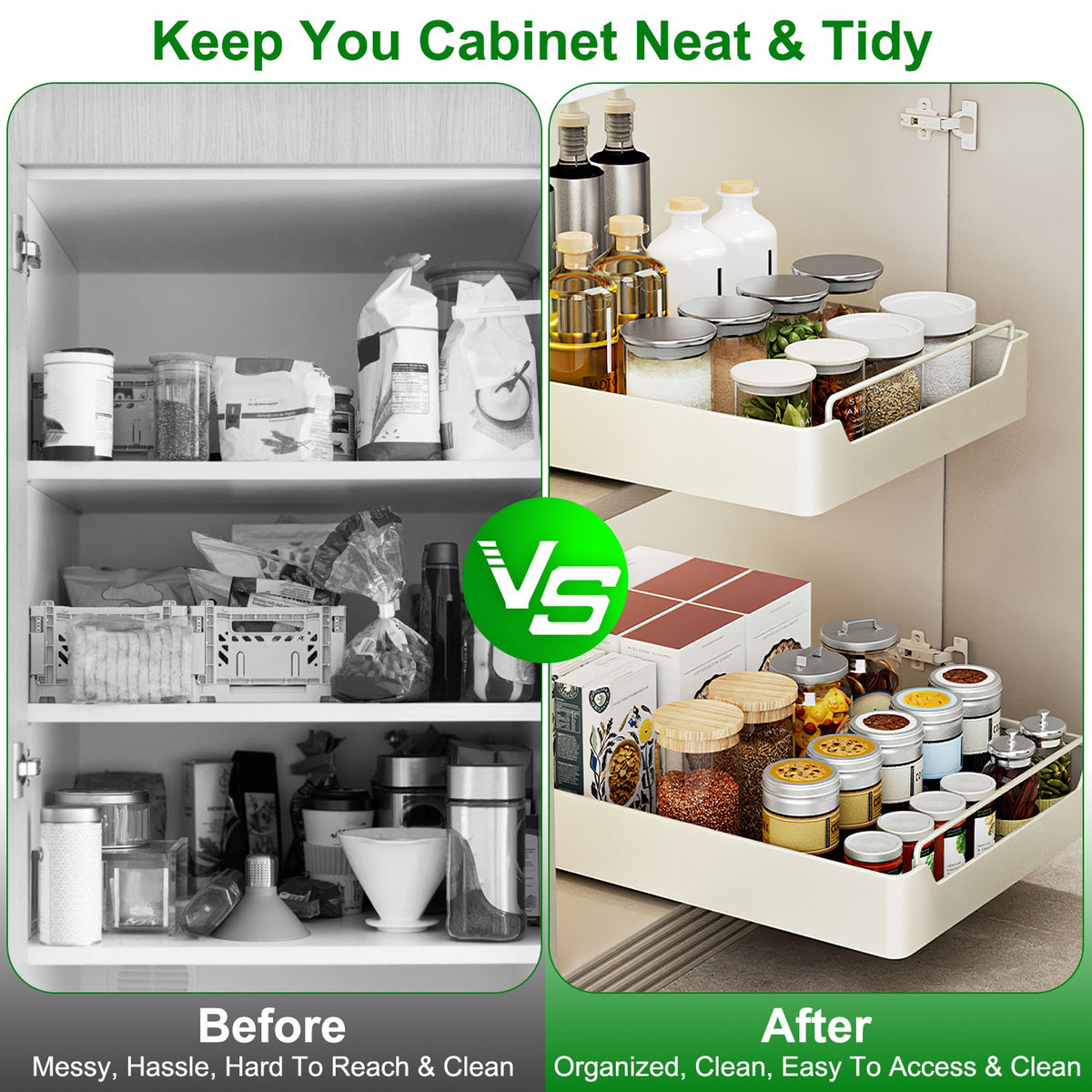 2Pcs Pull Out Cabinet Organizers Sliding Shelf Spice Rack Carbon