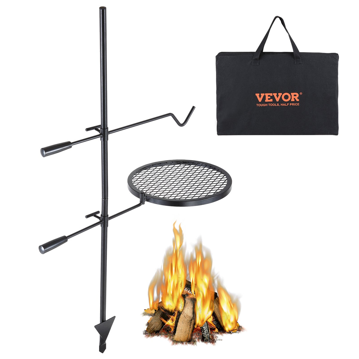 360° Swivel Campfire Grill Grate with Adjustable Height