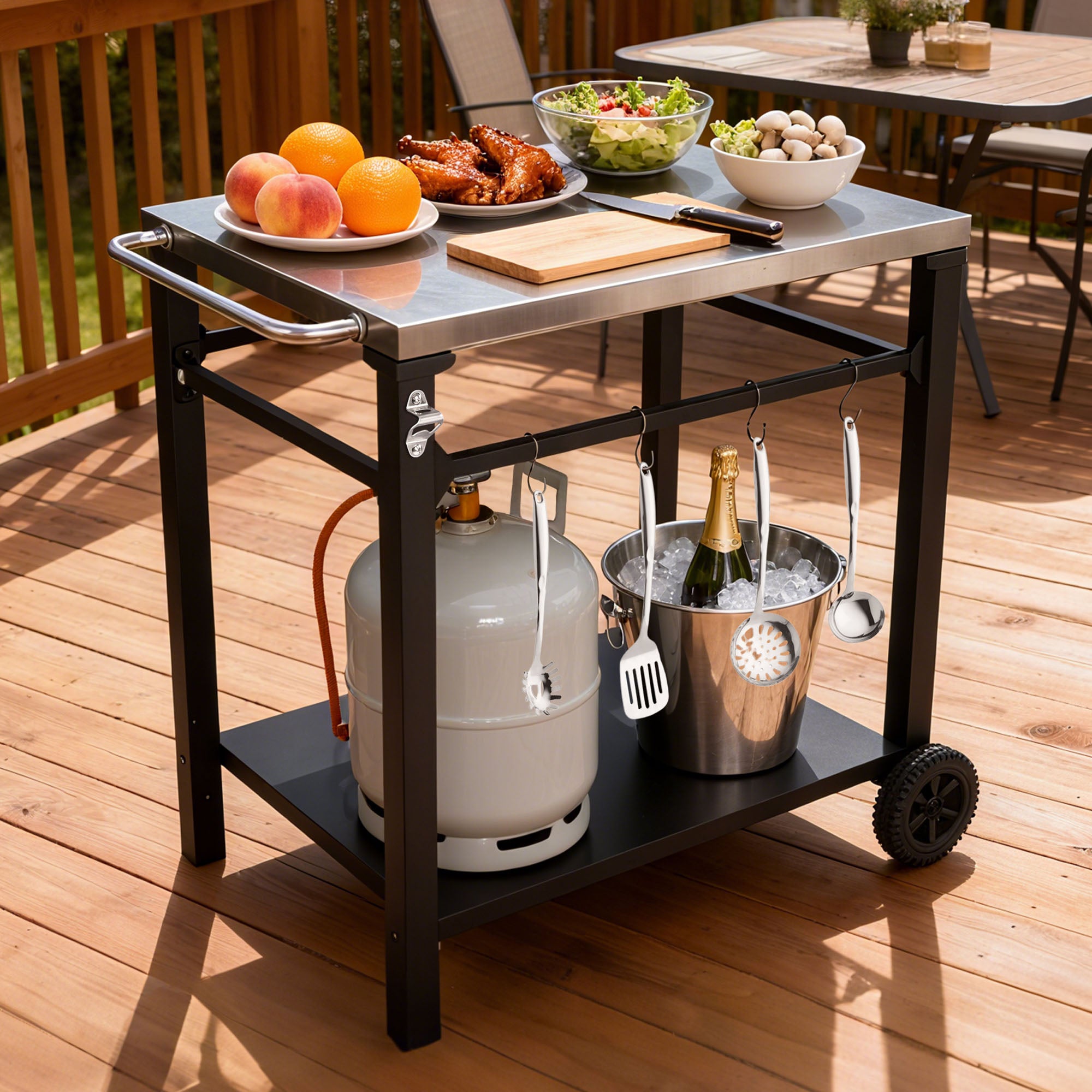 2-Tier Outdoor Grill Cart with Stainless Steel Top