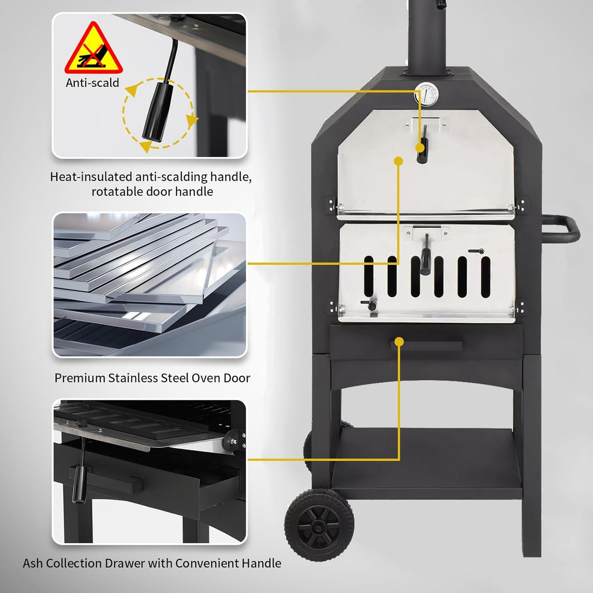 Portable Wood Fired Pizza Oven with Wheels & Accessories