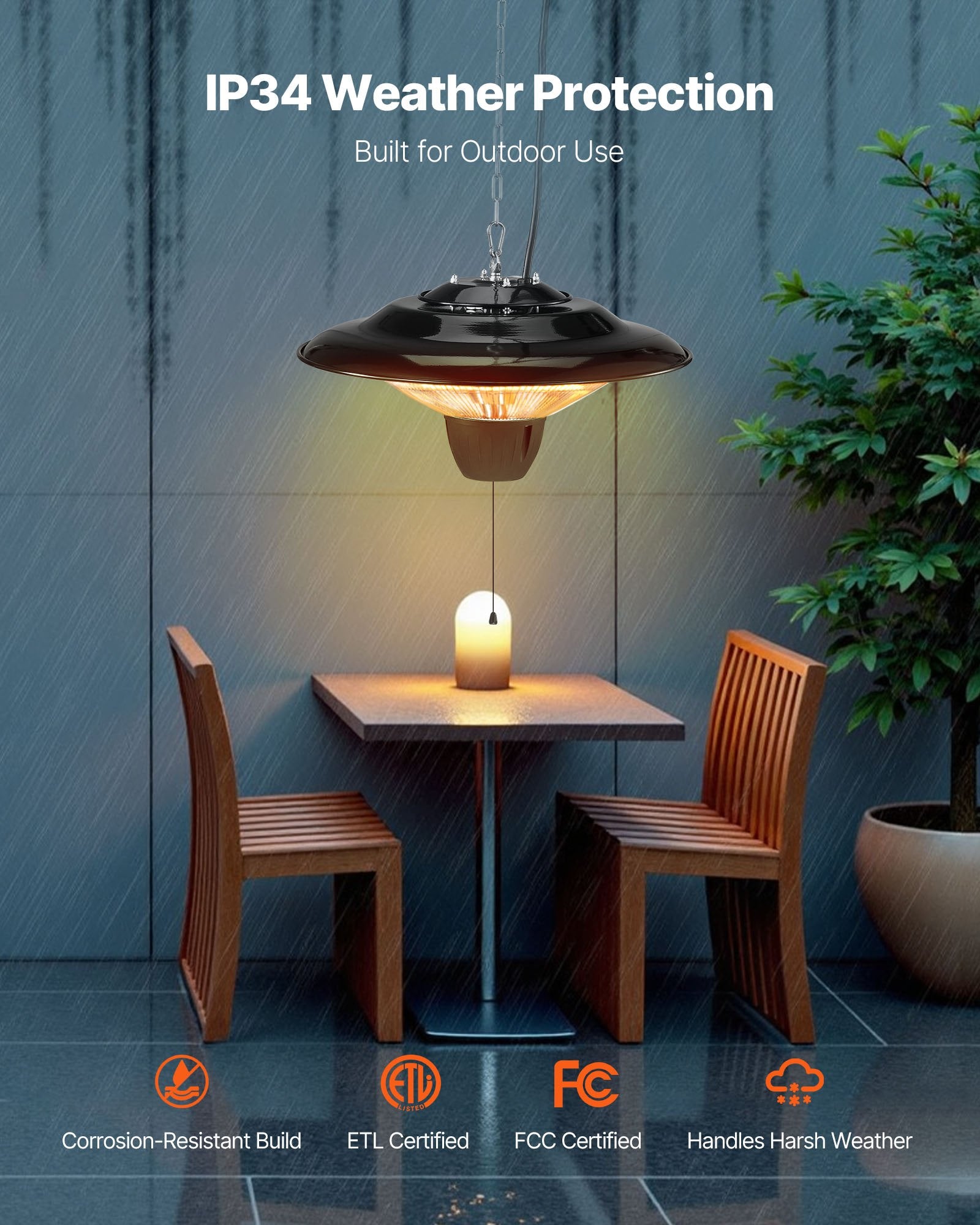 1500W Electric Hanging Patio Infrared Heater