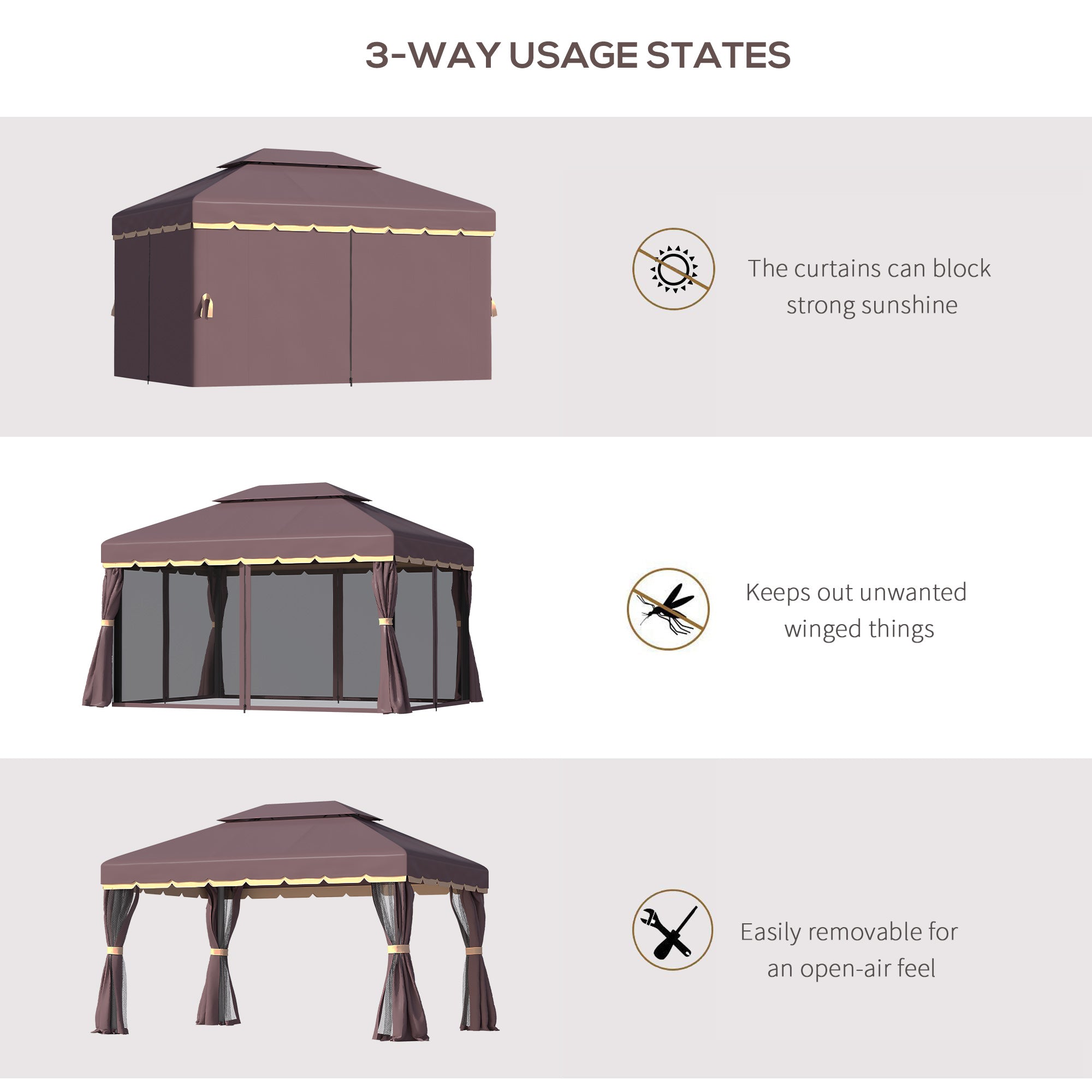 10x13 Aluminum Patio Gazebo with Double Roof, Netting & Curtains