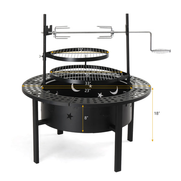 33 Inch Outdoor Fire Pit With 2 Cooking Grills