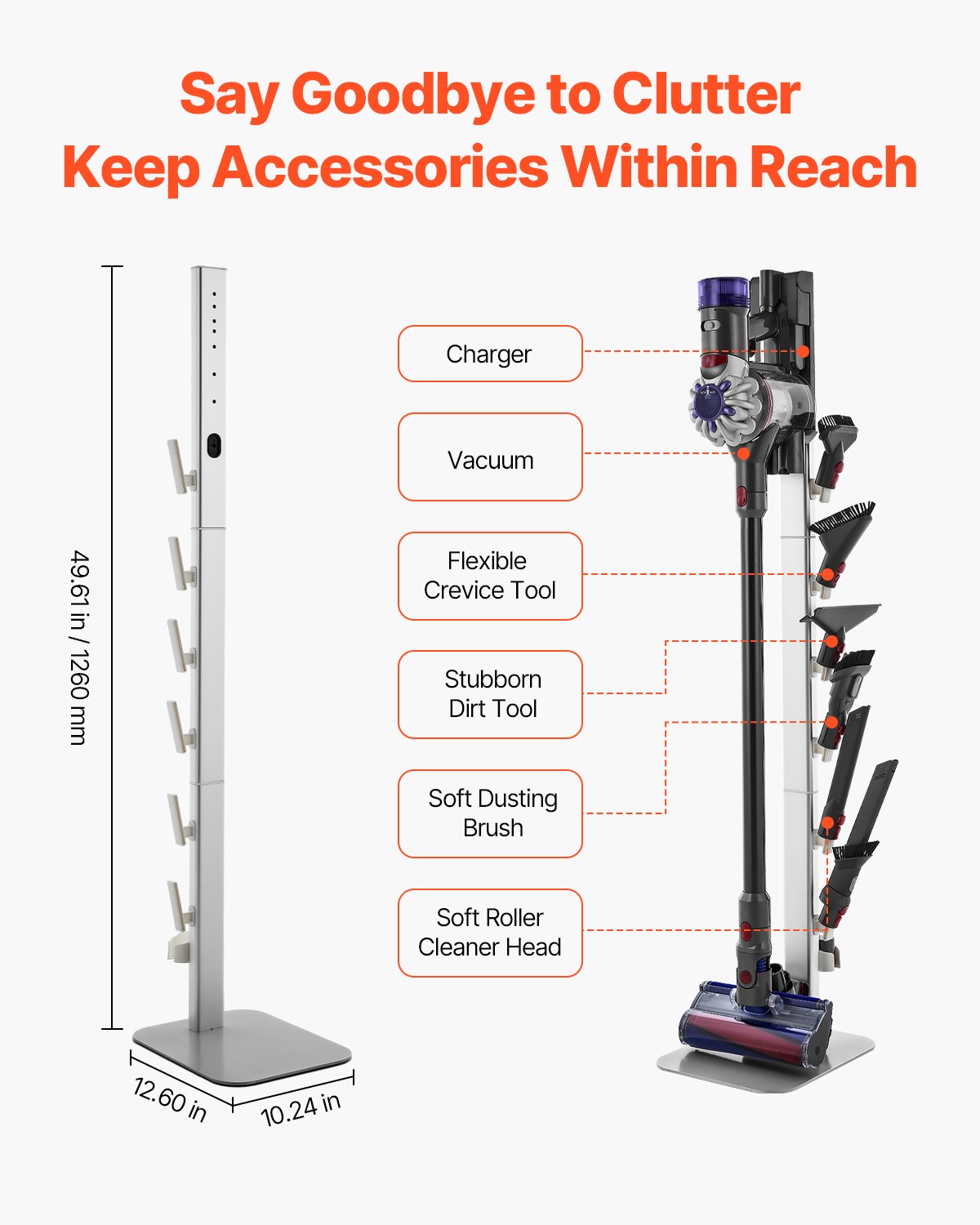 Dyson Vacuum Stand with 6 Hooks and Non-Slip Pads