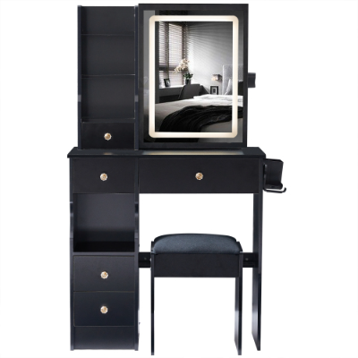 29.2" Small Left Drawer Desktop Vanity with LED Mirror & Stool