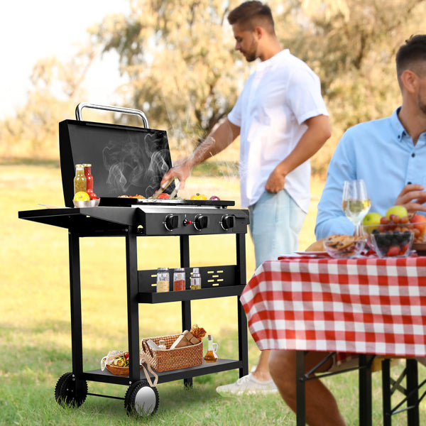 3-Burner Flat Top Gas Griddle Cooking Station With Ceramic Coated