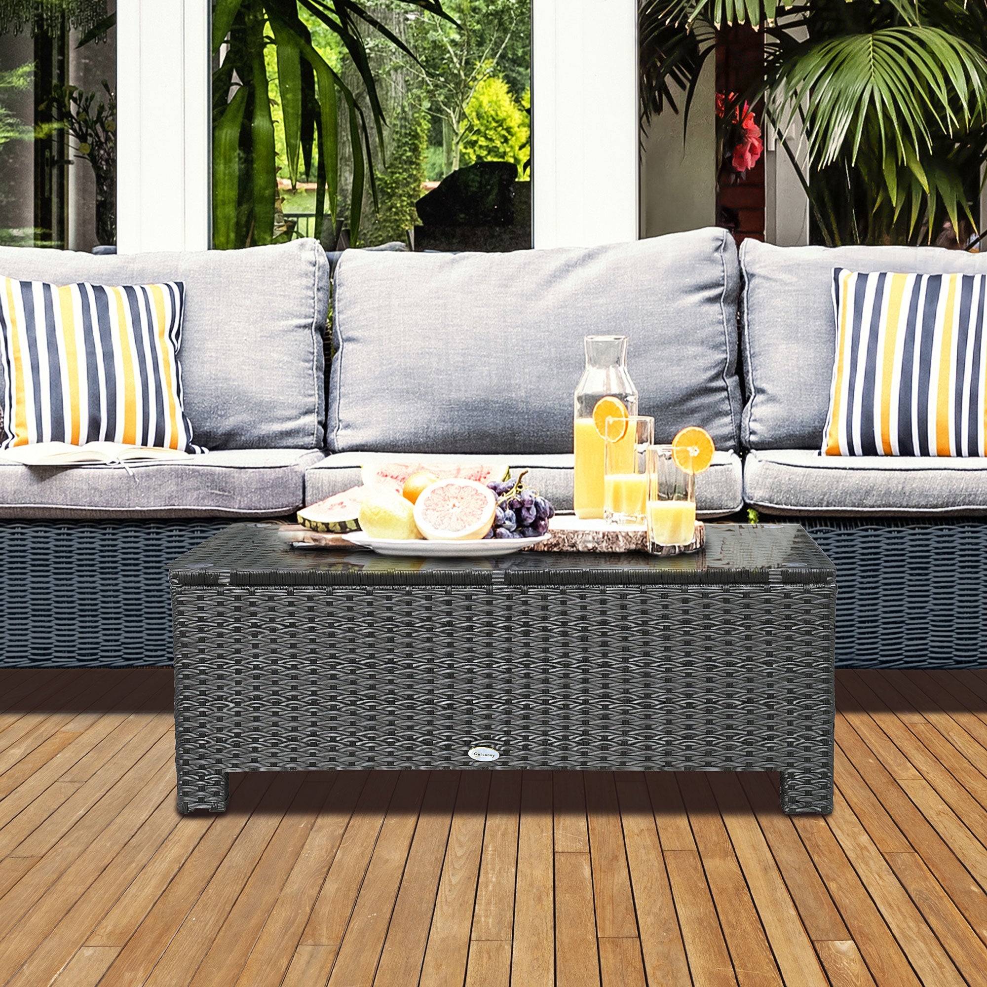 Large Hand-Woven PE Rattan Patio Coffee Table