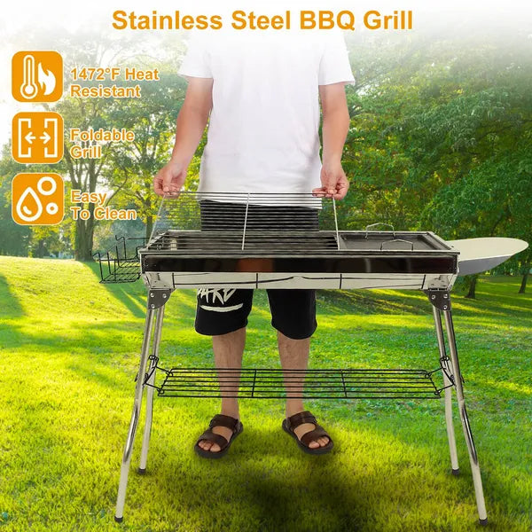 Portable Charcoal Grill Foldable Suitcase 16.7x10x17.7in