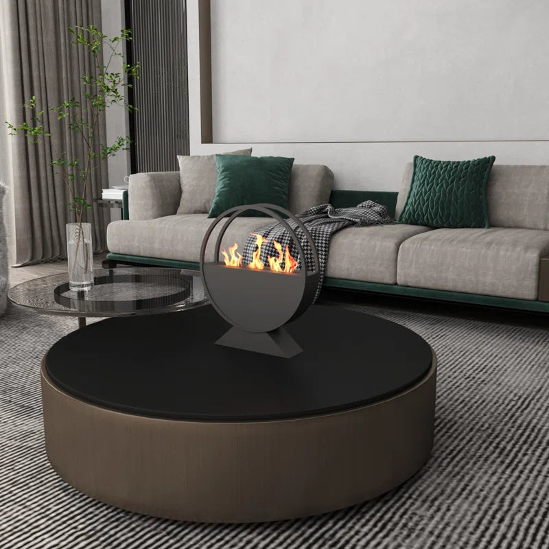 13.7" x 15.7" Round Black Bioethanol Fireplace