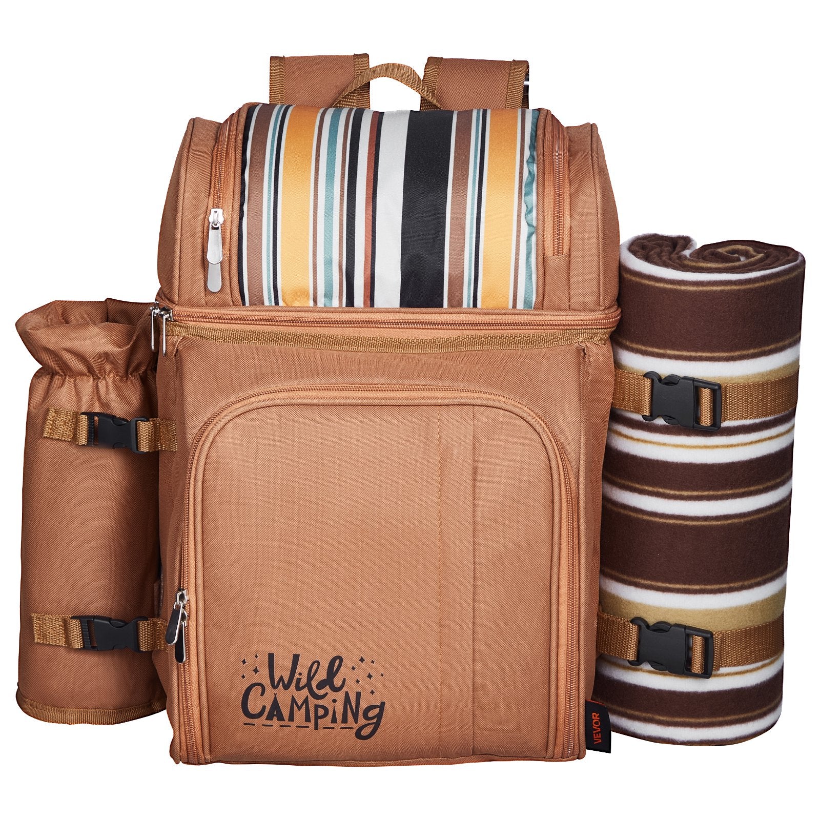 4-Person Picnic Backpack with Cooler Compartment Brown