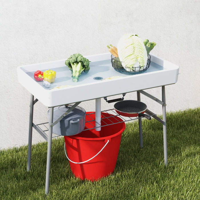 3.4ft Folding Ice Cooler Table with Drain and Storage Shelf