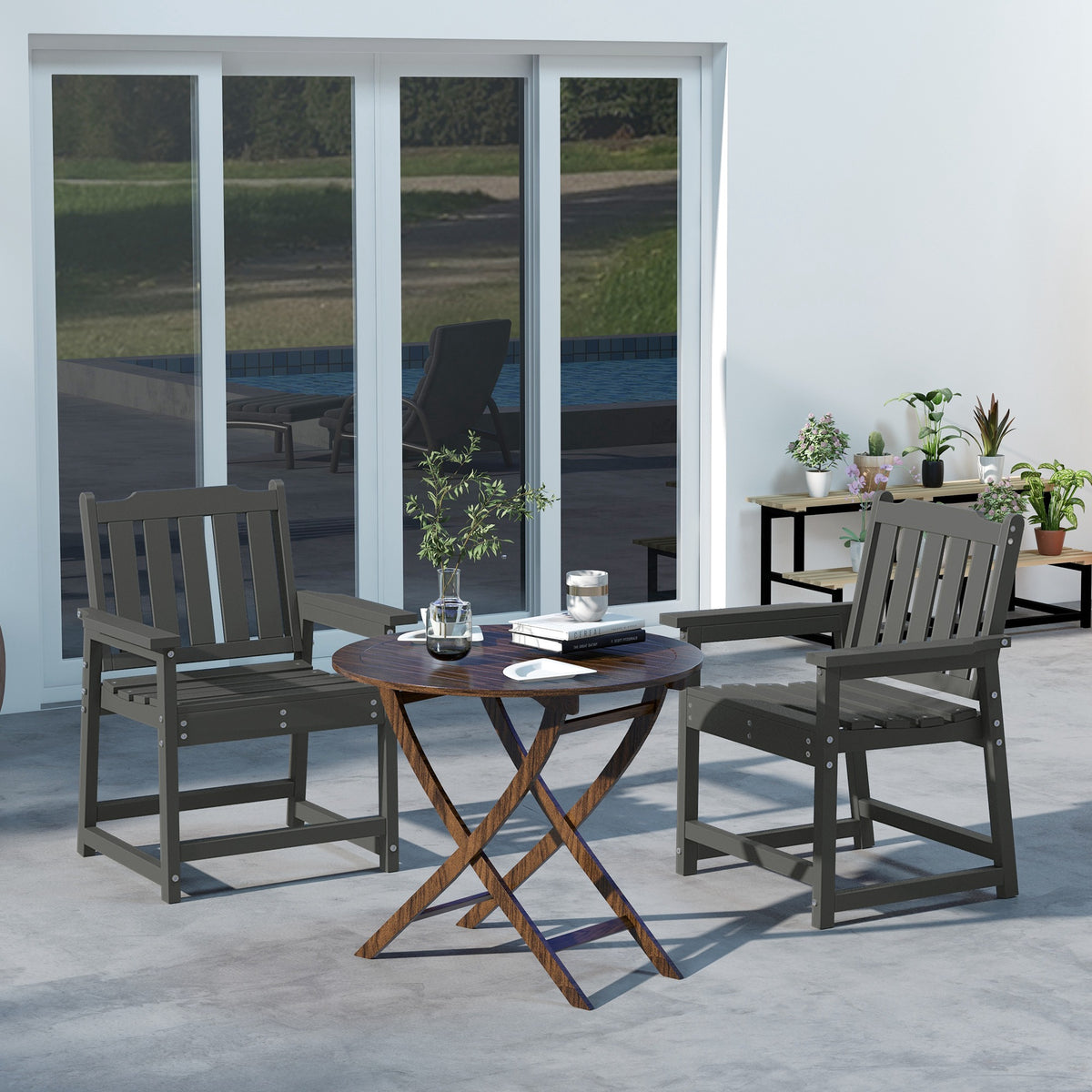 2-Piece All-Weather HDPE Patio Dining Chairs, Gray
