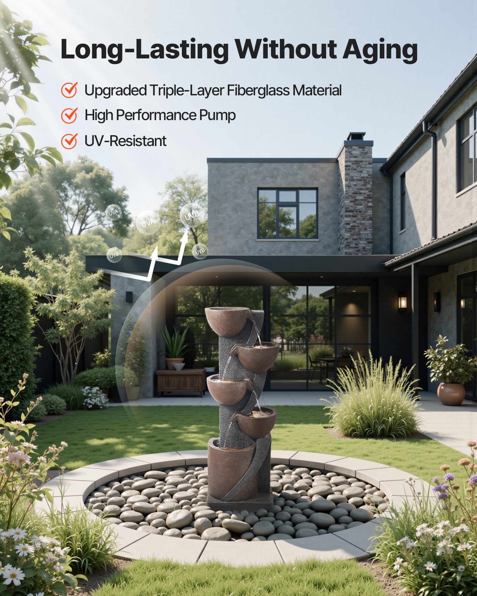 5-Tier Jar-Shaped Cascading Outdoor Water Fountain 49.61in