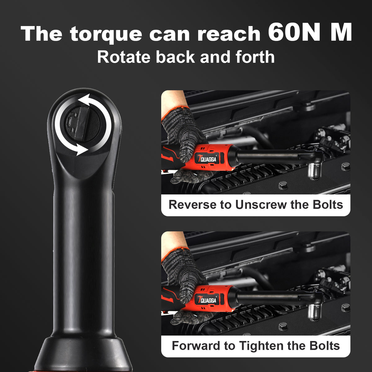 TQUAGGA 18V Extended Cordless Electric Ratchet Wrench Set