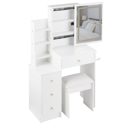Small Bedside Vanity Table with LED Mirror & Power Station