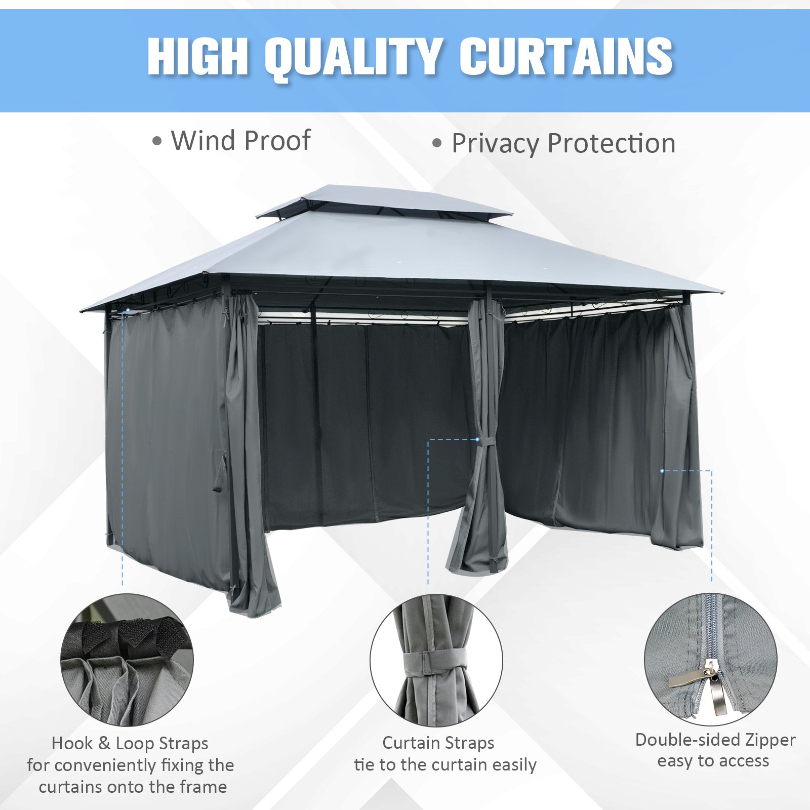 10 x 13 Outdoor Gazebo with Curtains, 2-Tier Steel Frame