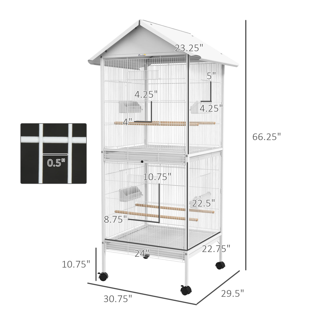 Wrought Metal Bird Cage Feeder With Rolling Stand Perches Food