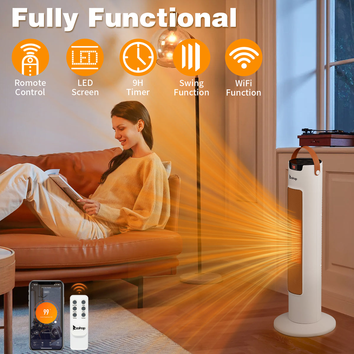24 Inch Tower Space Heater 1500W Smart WiFi Remote