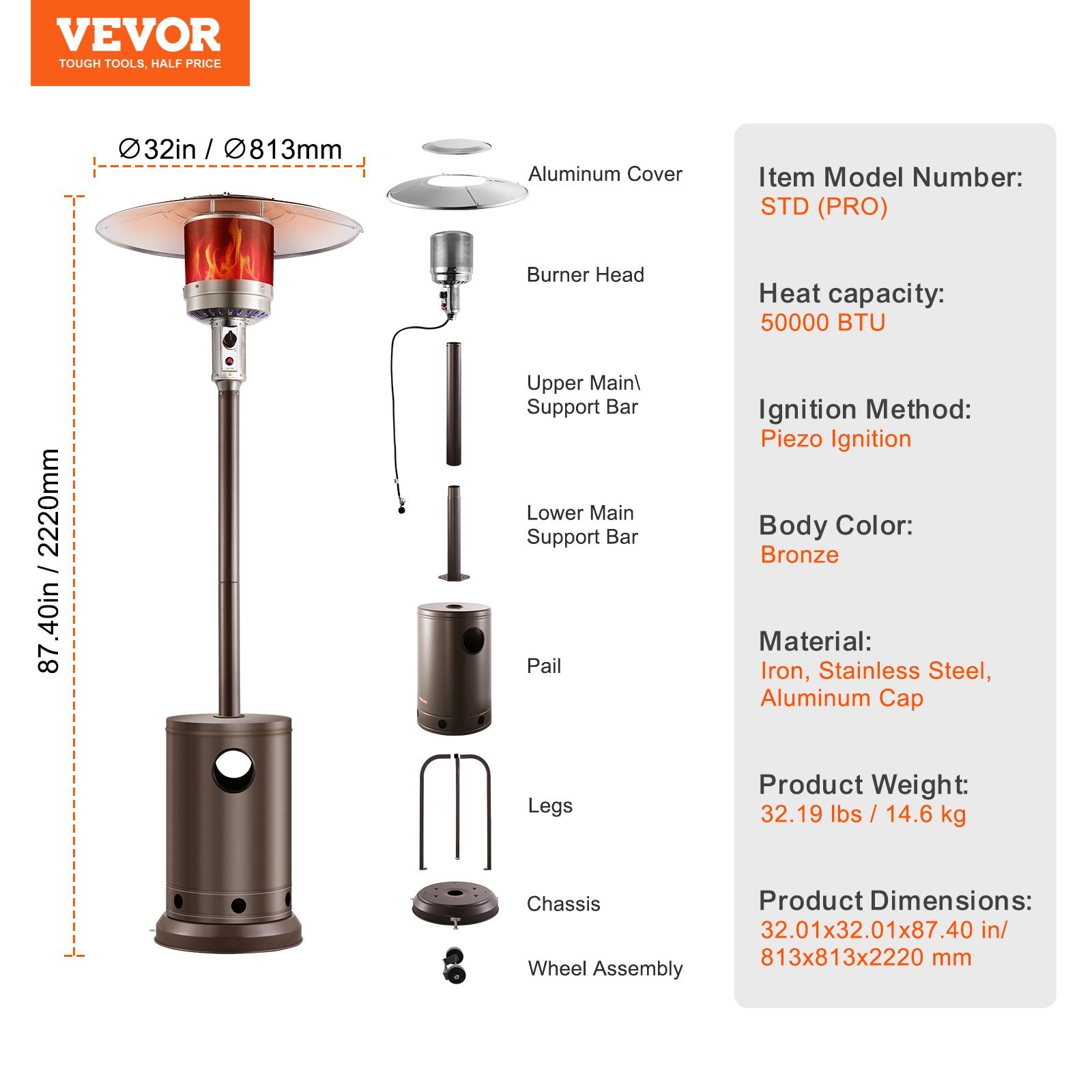 50000 BTU Propane Patio Heater with Round Table Base