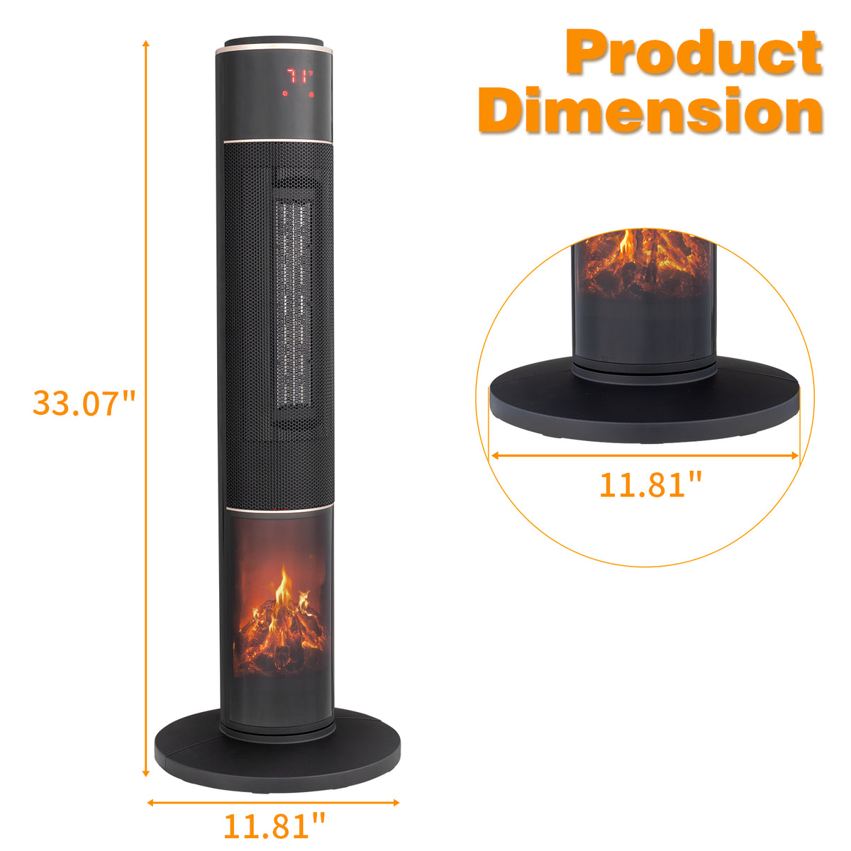 33 Inch Tower Space Heater 1500W Oscillating