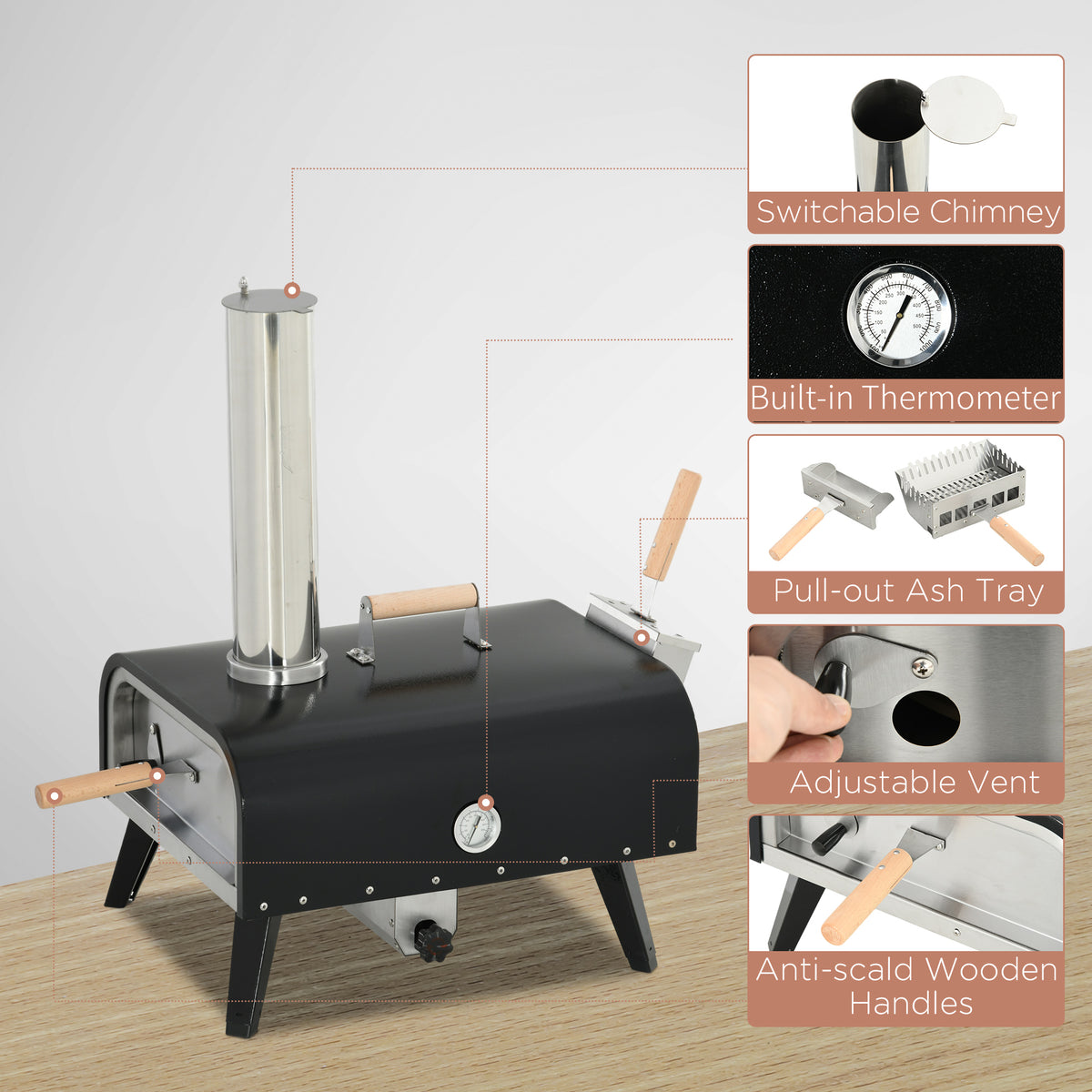 Pellet Wood Fired Pizza Oven with 12" Rotating Stone