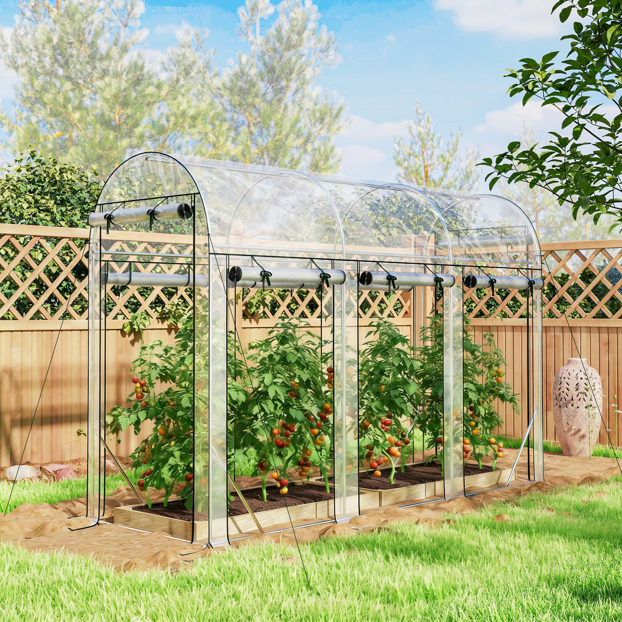Walk-In Tunnel Greenhouse 10' x 3' x 6.5' with 8 Roll-Up Doors