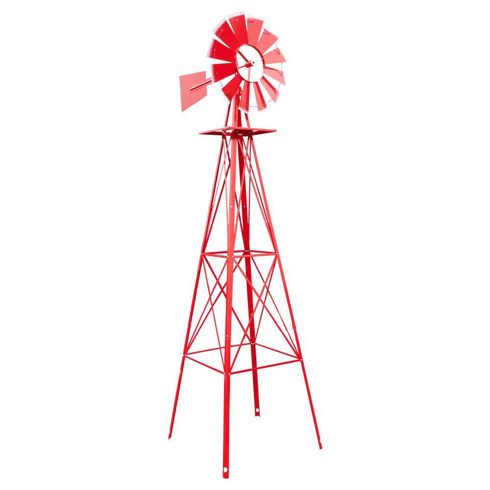 8ft Weather Resistant Yard Garden Windmill Red