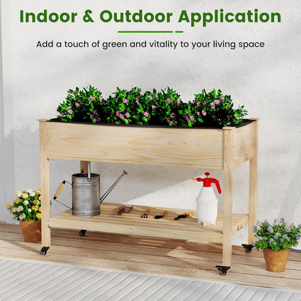 Wooden Raised Garden Bed With Legs And Lockable Wheels